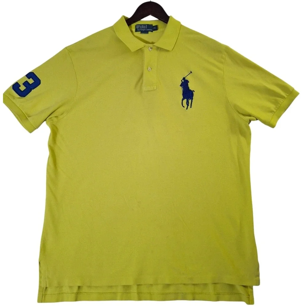 Polo Ralph Lauren Polo Shirt Men's XL Yellow Big Pony #3 Patch